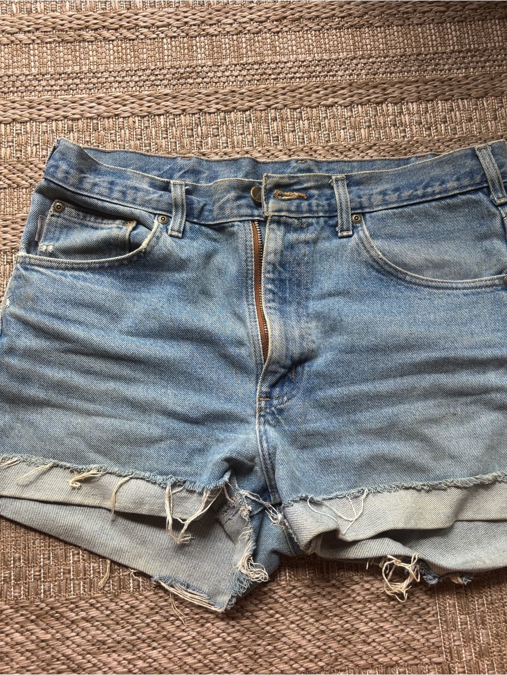Vintage Carhartt Denim Cutoff Shorts in Light Blue - Casual Frayed Hem